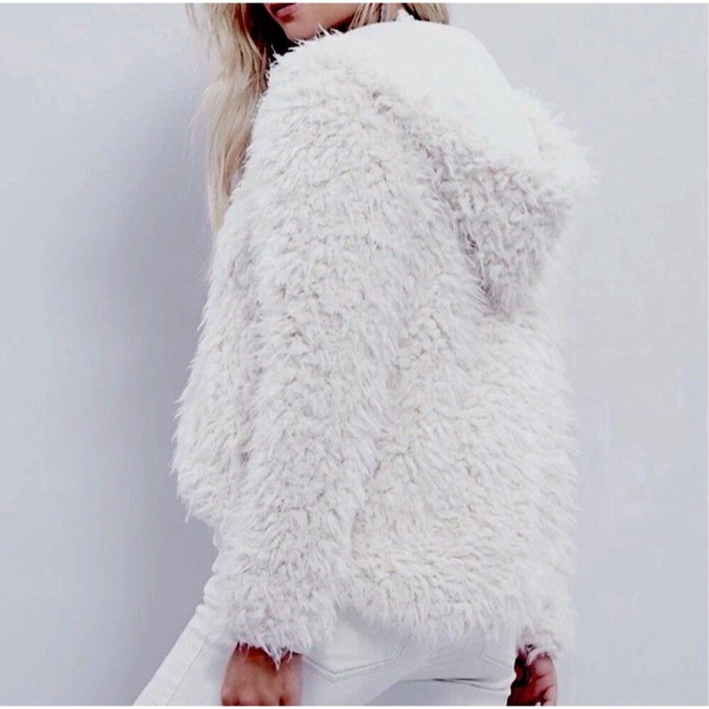 Free People Jacket Ivory Once Upon a Hooded Fuzzy Long Sleeve Hook Closure Sz XS - Picture 3 of 13